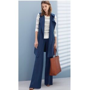 Halogen Sleeveless Blue Trench Coat